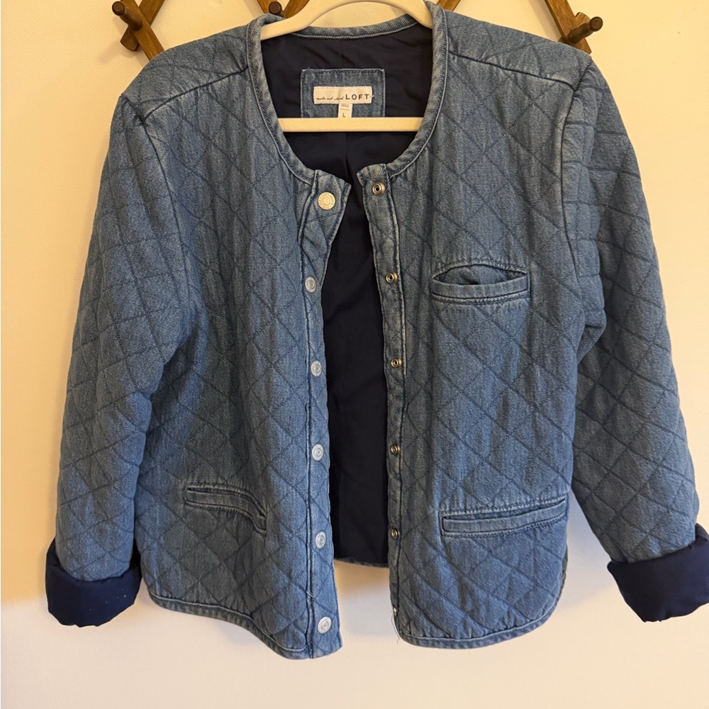 LOFT Quilted Denim Jacket in Navy and Light Blue